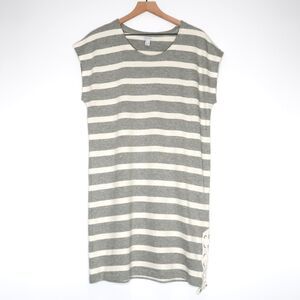 Nautica Womens Sweater Dress Size Large Gray Cream Striped Mini Vacation Resort